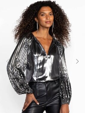 Johnny Was Jade GEMMA PLEATED BLOUSE Size XS
